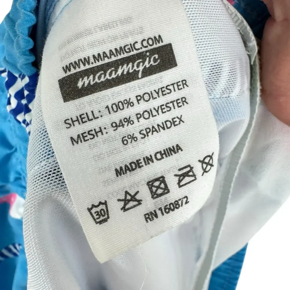 Maamgic Blue‎ Ice Cream Print Drawstring Mesh Brief Swim Trunks Boy's Size 10 12